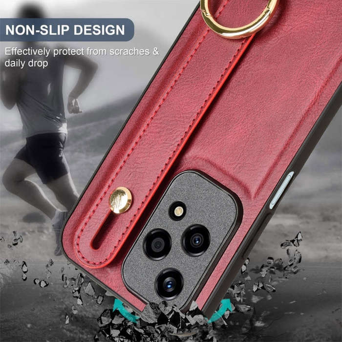 For Honor 200 Lite Global Wristband Leather Back Phone Case(Red)