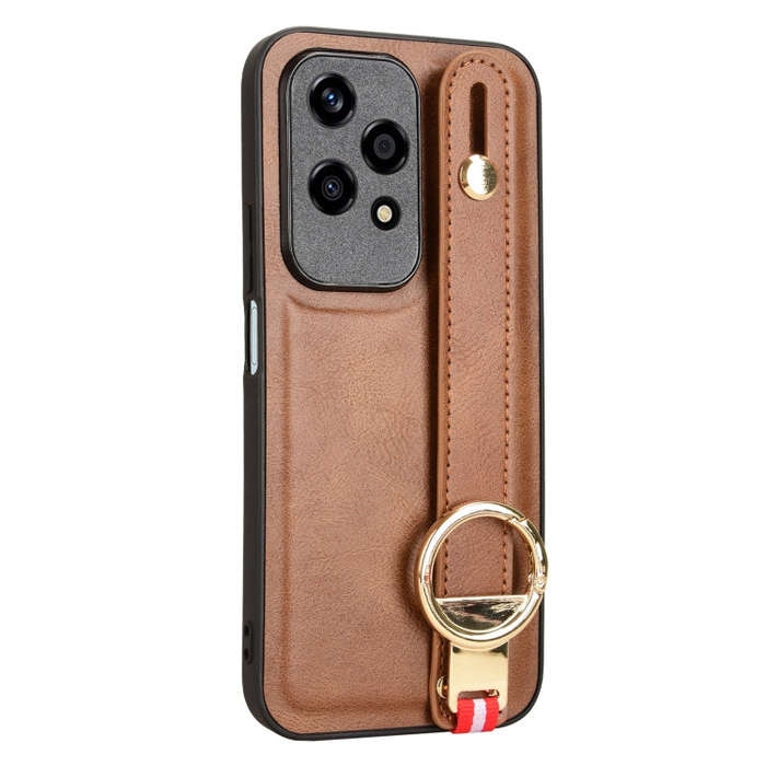 For Honor 200 Lite Global Wristband Leather Back Phone Case(Brown)