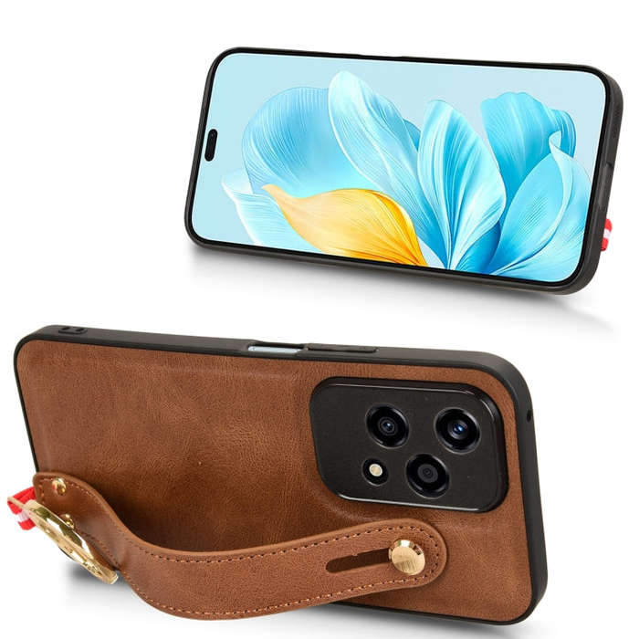 For Honor 200 Lite Global Wristband Leather Back Phone Case(Brown)