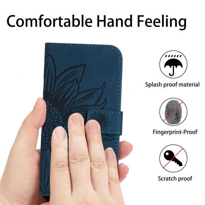 For OnePlus Nord 4 5G Skin Feel Sun Flower Embossed Leather Phone Case with Lanyard(Inky Blue)