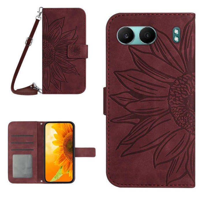 For OnePlus Nord 4 5G Skin Feel Sun Flower Embossed Leather Phone Case with Lanyard(Wine Red)