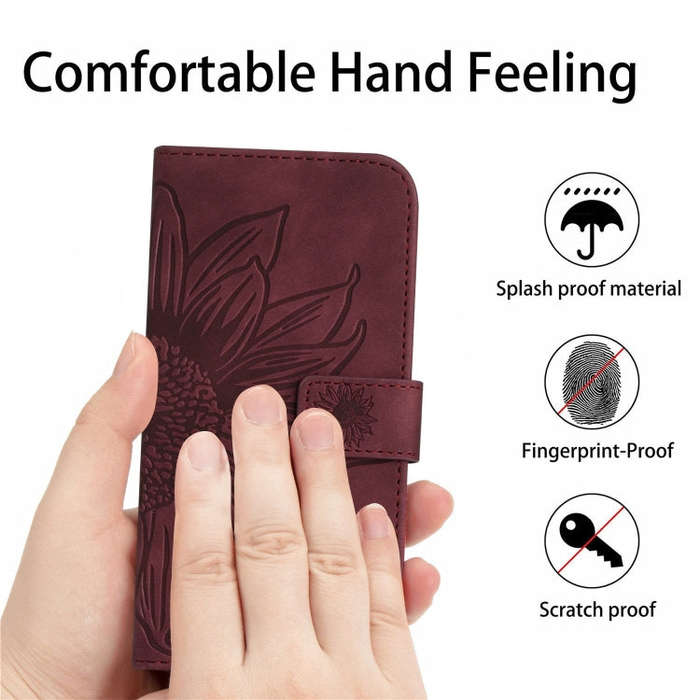 For OnePlus Nord 4 5G Skin Feel Sun Flower Embossed Leather Phone Case with Lanyard(Wine Red)