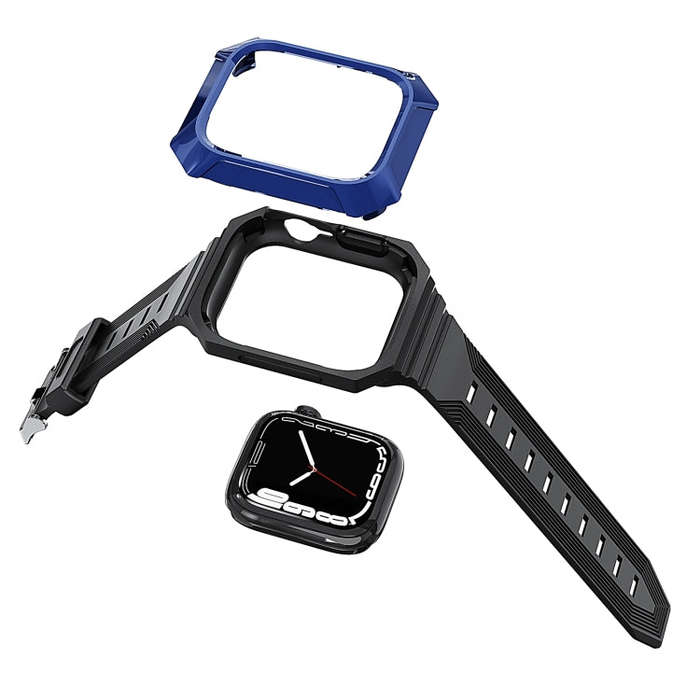 For Apple Watch 9 41mm PC Rugged Case Integrated TPU Watch Band(Blue)