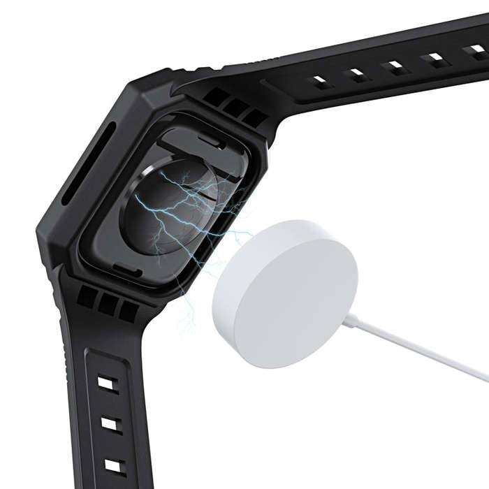 For Apple Watch SE 2023 44mm PC Rugged Case Integrated TPU Watch Band(Black)