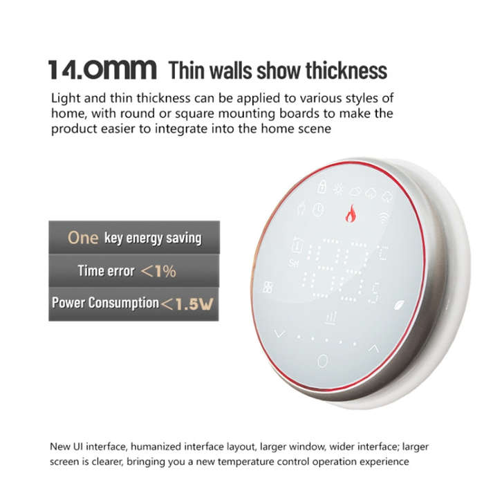 BHT-6001GALW 95-240V AC 5A Smart Round Thermostat Water Heating LED Thermostat With WiFi(White)