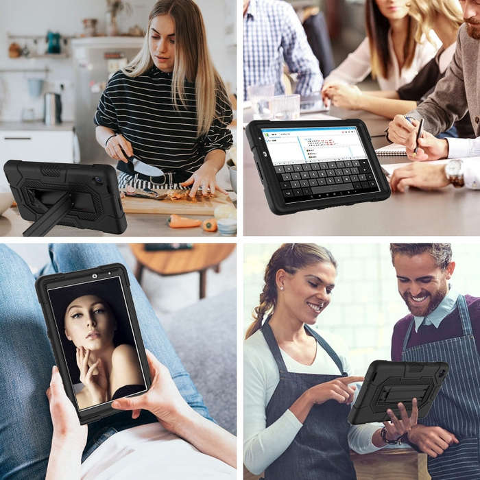 For Huawei MatePad T8 Contrast Color Robot B3 Silicone Hybrid PC Tablet Case with Holder(Black)