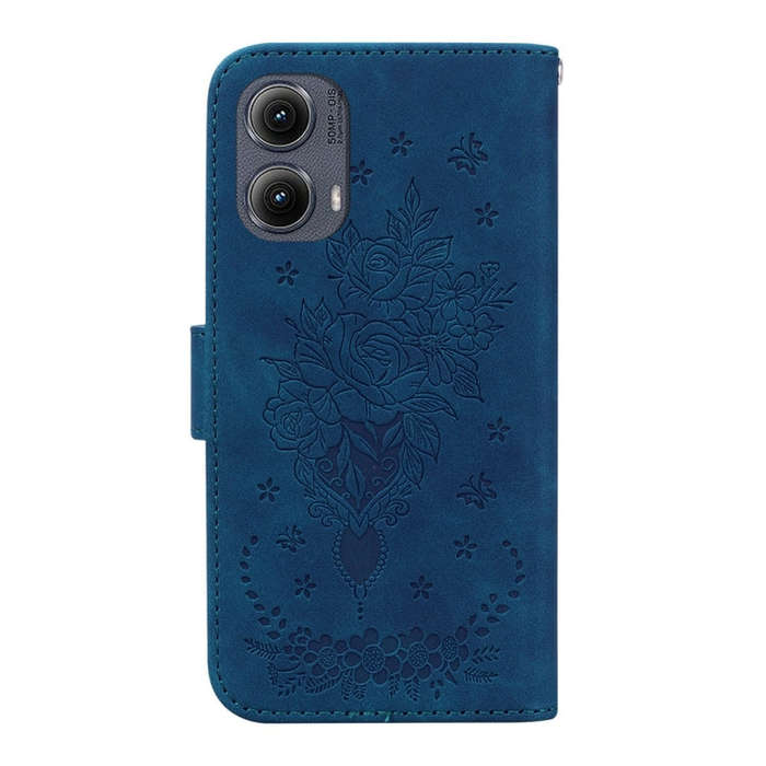 For Motorola Edge 2024 Butterfly Rose Embossed Leather Phone Case(Blue)