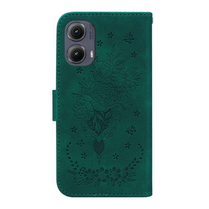 For Motorola Edge 2024 Butterfly Rose Embossed Leather Phone Case(Green)