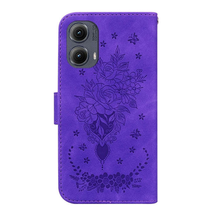 For Motorola Edge 2024 Butterfly Rose Embossed Leather Phone Case(Purple)
