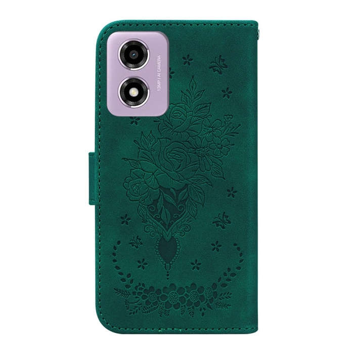 For Motorola Moto G04s / Moto E14 Butterfly Rose Embossed Leather Phone Case(Green)