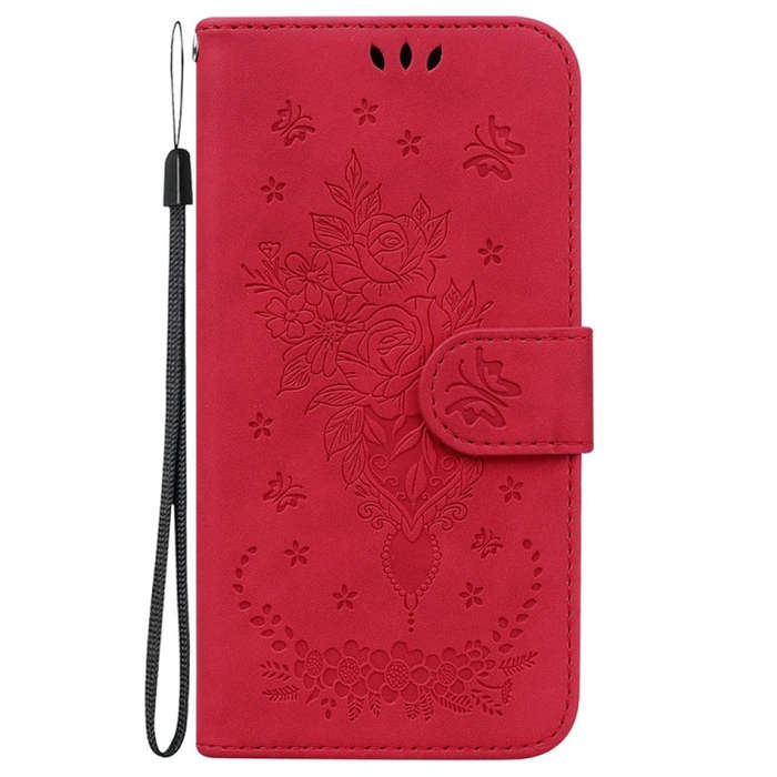 For Motorola Moto G85 Butterfly Rose Embossed Leather Phone Case(Red)