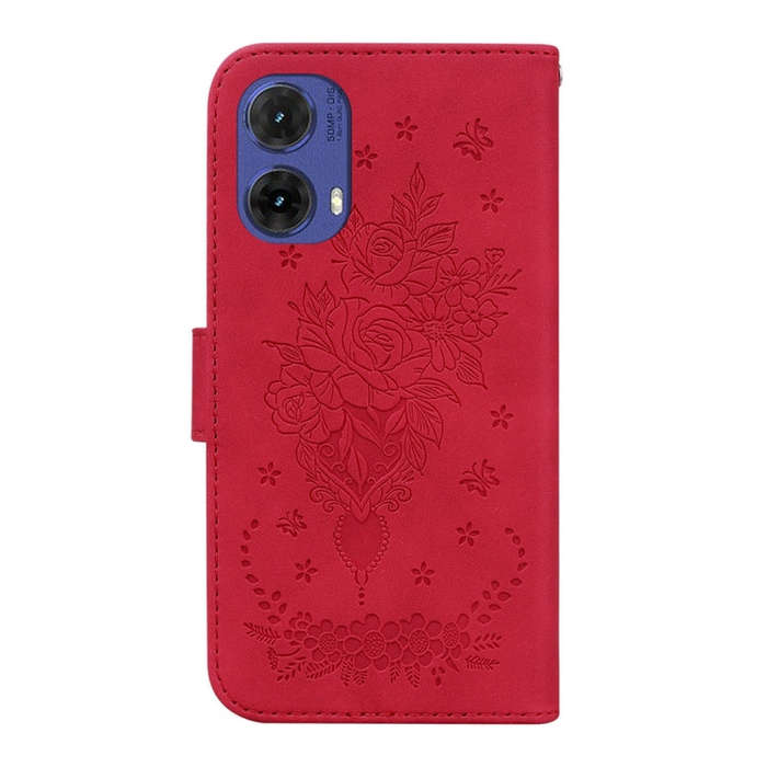 For Motorola Moto G85 Butterfly Rose Embossed Leather Phone Case(Red)