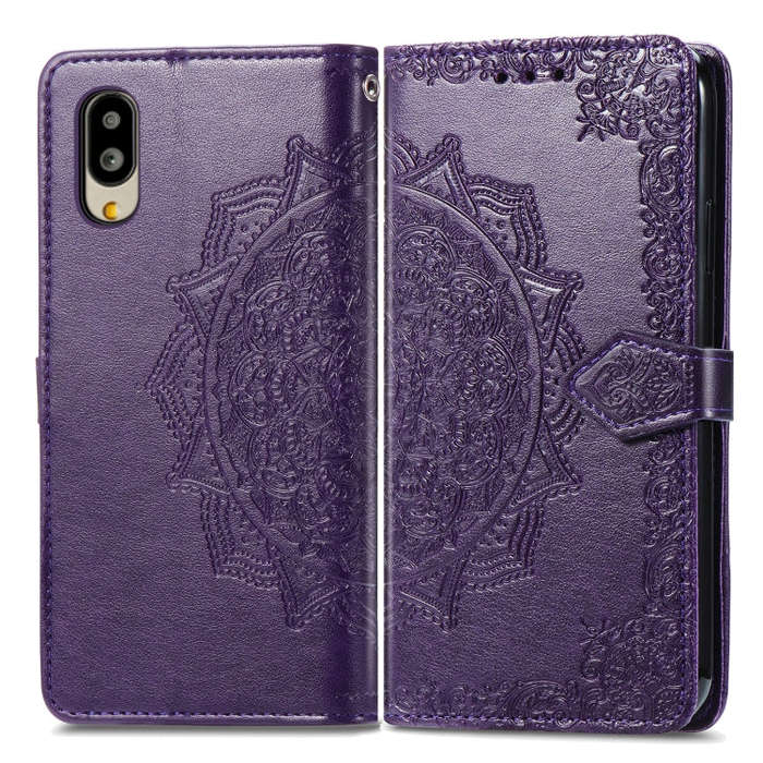 For Sharp Simple Sumaho 6 Mandala Flower Embossed Leather Phone Case(Purple)
