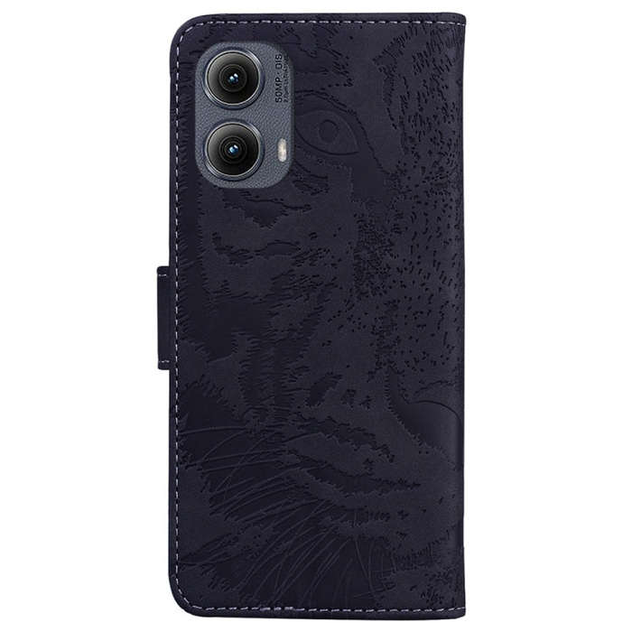 For Motorola Edge 2024 Tiger Embossing Pattern Leather Phone Case(Black)