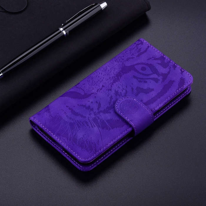 For Motorola Edge 2024 Tiger Embossing Pattern Leather Phone Case(Purple)