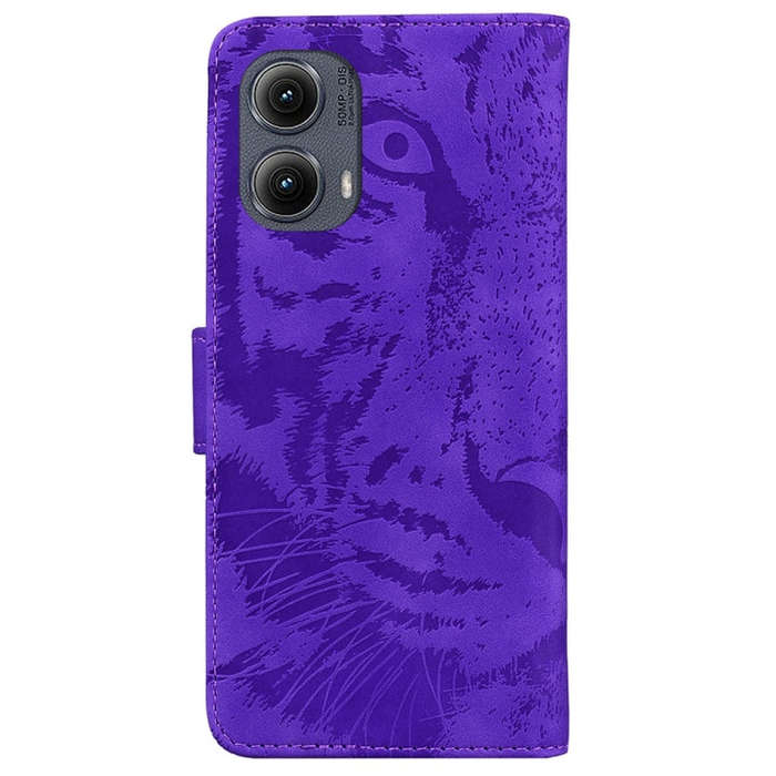 For Motorola Edge 2024 Tiger Embossing Pattern Leather Phone Case(Purple)