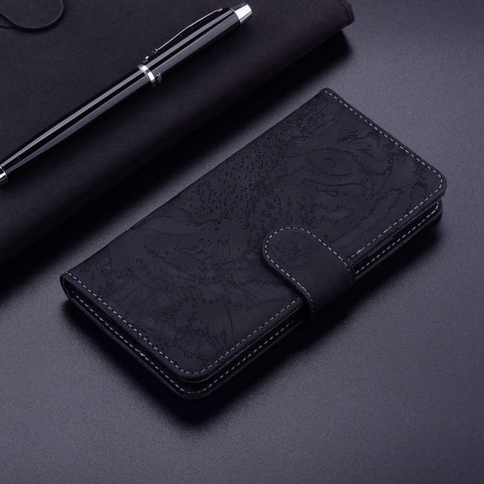 For Motorola Moto G04s / Moto E14 Tiger Embossing Pattern Leather Phone Case(Black)