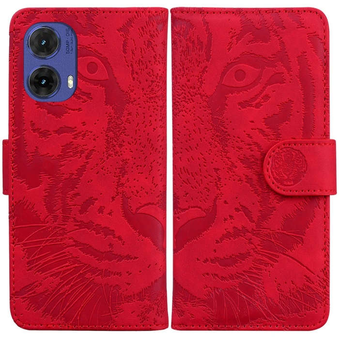 For Motorola Moto G85 Tiger Embossing Pattern Leather Phone Case(Red)