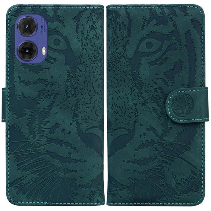 For Motorola Moto G85 Tiger Embossing Pattern Leather Phone Case(Green)