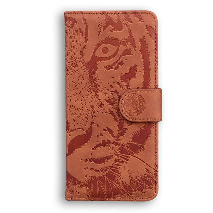 For Motorola Moto G85 Tiger Embossing Pattern Leather Phone Case(Brown)