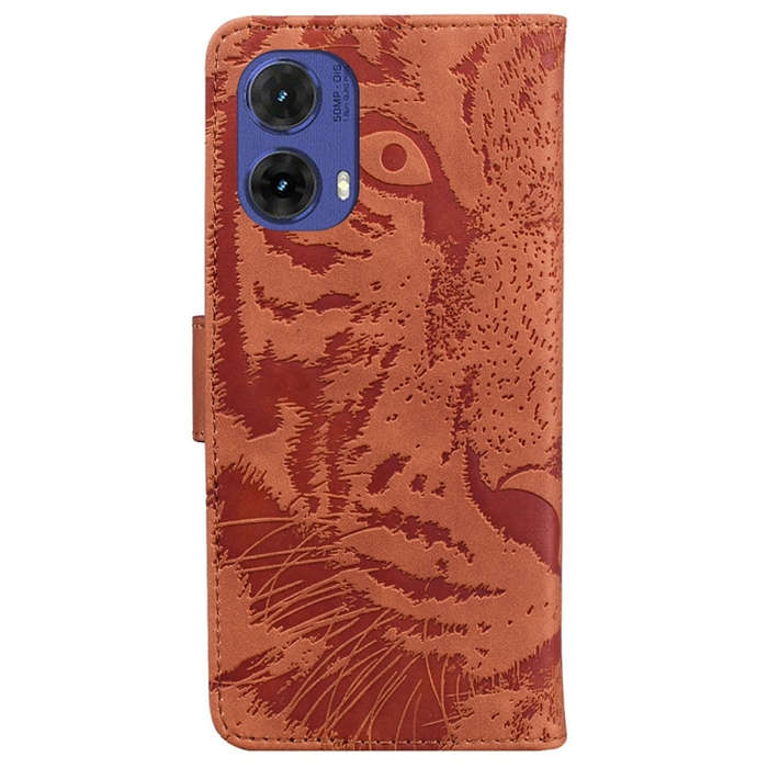 For Motorola Moto G85 Tiger Embossing Pattern Leather Phone Case(Brown)