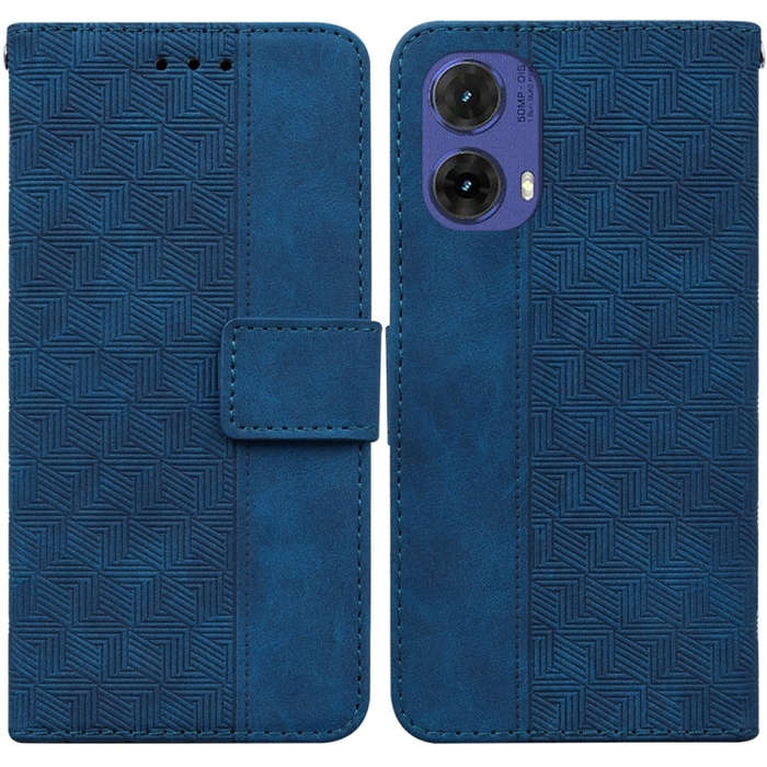 For Motorola Moto G85 Geometric Embossed Leather Phone Case(Blue)
