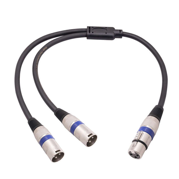 2055YMMF-05 XLR 3pin Female to Dual Male Audio Cable, Length: 50cm(Black+Blue)