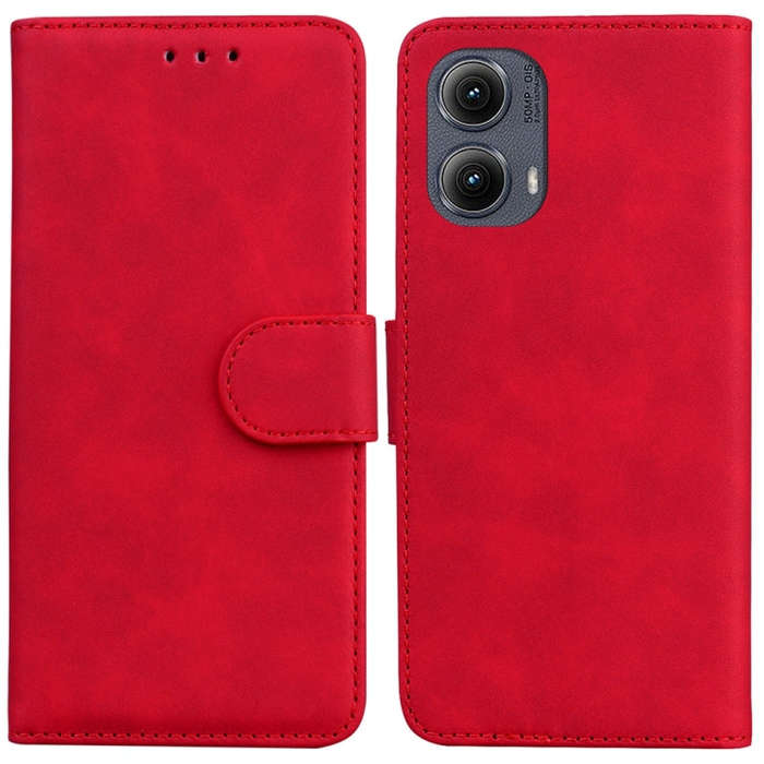 For Motorola Edge 2024 Skin Feel Pure Color Flip Leather Phone Case(Red)