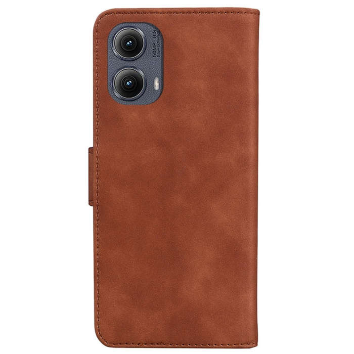 For Motorola Edge 2024 Skin Feel Pure Color Flip Leather Phone Case(Brown)