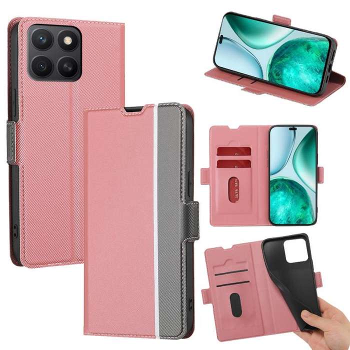 For Honor X8c 4G Twill Texture Side Button Leather Phone Case(Pink)