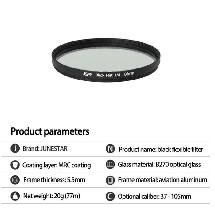 JSR Black Mist Filter Camera Lens Filter, Size:82mm(1/8 Filter)