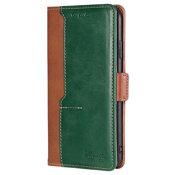 For Honor X8c 4G Contrast Color Side Buckle Leather Phone Case(Light Brown + Green)