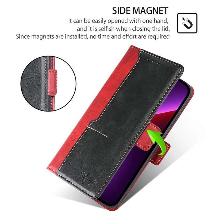 For Honor X8c 4G Contrast Color Side Buckle Leather Phone Case(Red + Black)