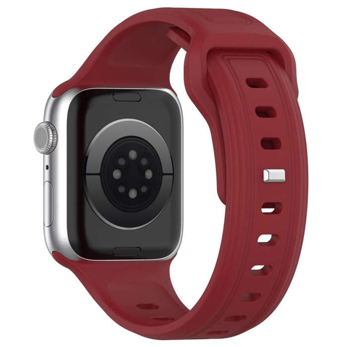 For Apple Watch 9 41mm Square Buckle Silicone Watch Band(Wine Red)