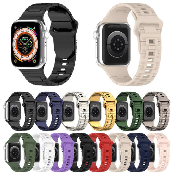 For Apple Watch 9 45mm Square Buckle Armor Style Silicone Watch Band(Plating Green)