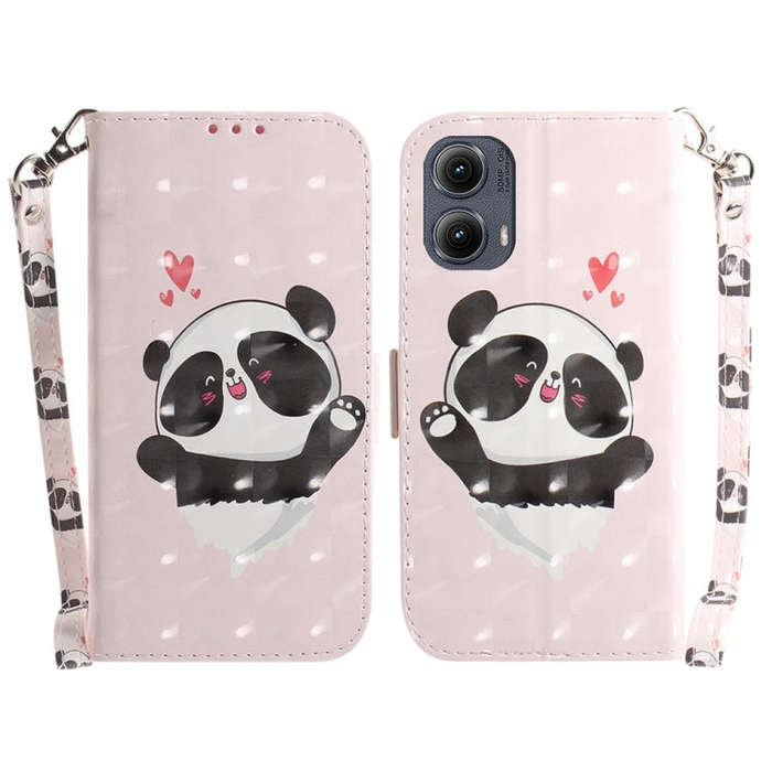 For Motorola Edge 2024 3D Colored Flip Leather Phone Case(Heart Panda)
