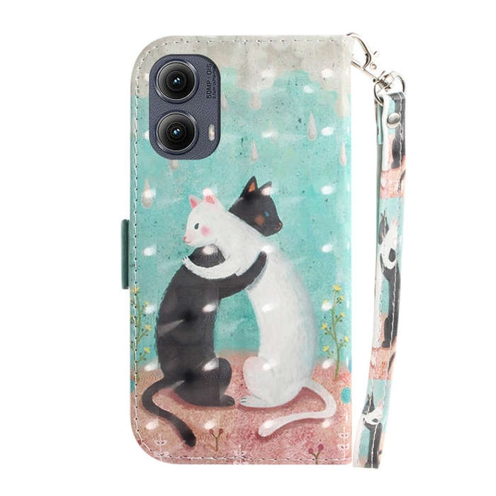 For Motorola Edge 2024 3D Colored Flip Leather Phone Case(Black White Cat)