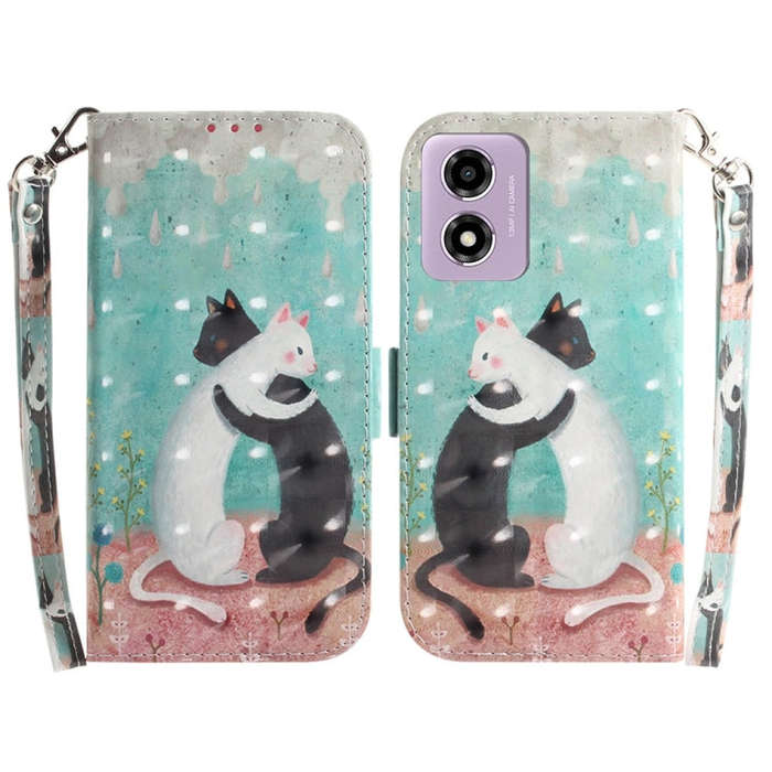 For Motorola Moto G04s / Moto E14 3D Colored Flip Leather Phone Case(Black White Cat)