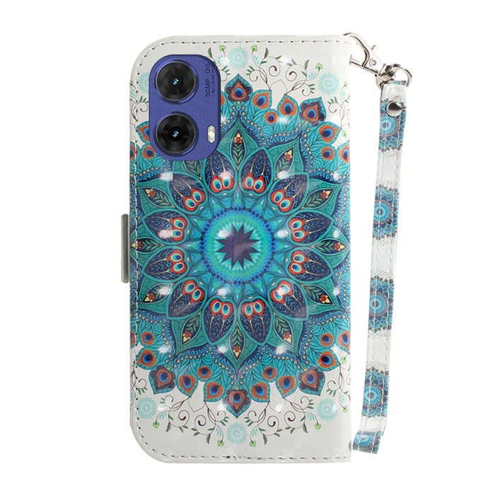 For Motorola Moto G85 3D Colored Flip Leather Phone Case(Peacock Wreath)