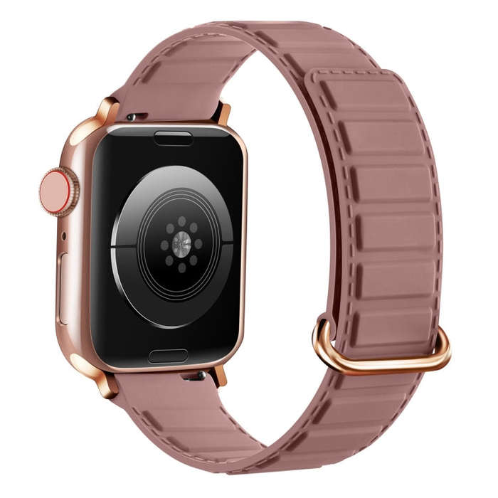 For Apple Watch Series 9 45mm Reverse Buckle Magnetic Silicone Watch Band(Rose Buckle Rouge)