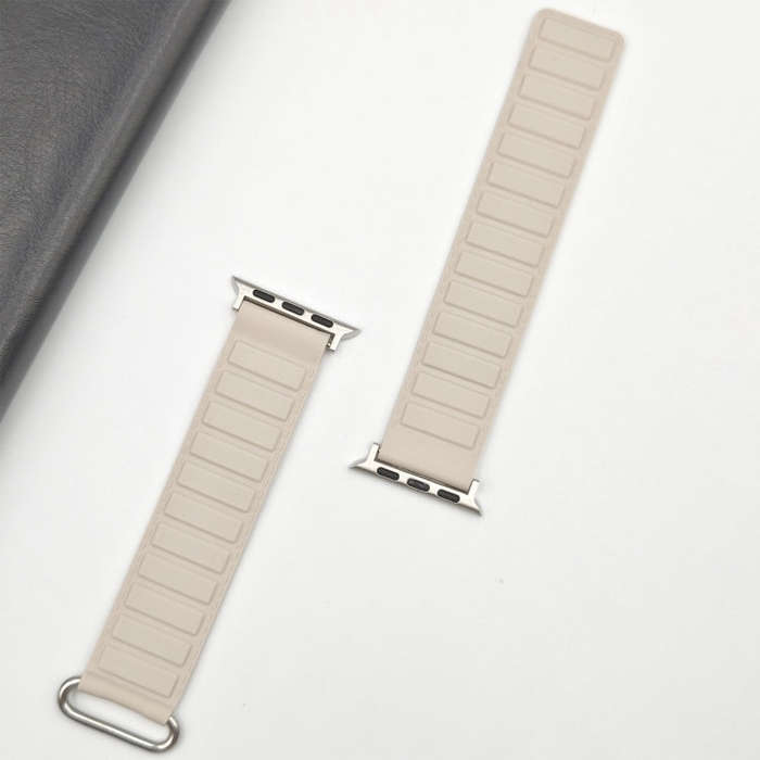 For Apple Watch SE 2023 40mm Reverse Buckle Magnetic Silicone Watch Band(Silver Buckle Starlight)