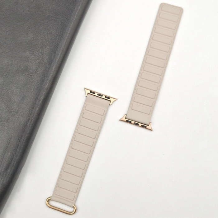 For Apple Watch SE 2023 44mm Reverse Buckle Magnetic Silicone Watch Band(Rose Buckle Starlight Or...