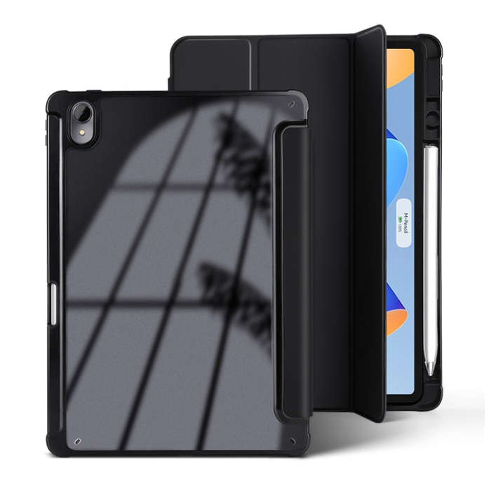 For Huawei MatePad 11 2023 3-Fold Clear Acrylic Leather Tablet Case(Black)