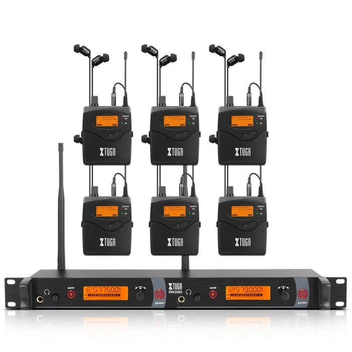 XTUGA RW2080 UHF Wireless Stage Singer In-Ear Monitor System 6 BodyPacks(UK Plug)