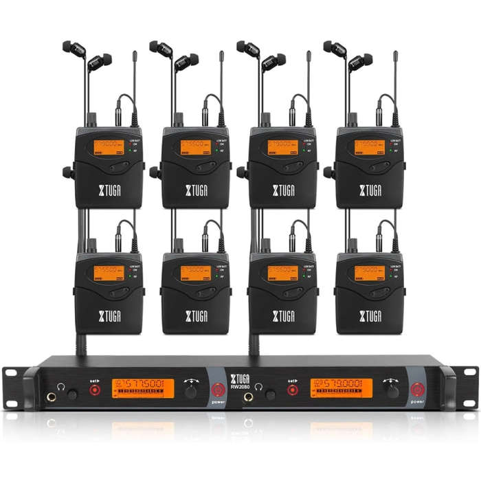XTUGA RW2080 UHF Wireless Stage Singer In-Ear Monitor System 8 BodyPacks(AU Plug)