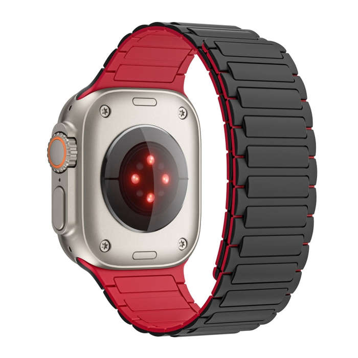 For Apple Watch Series 5 44mm Magnetic Loop Silicone Watch Band(Black Red)