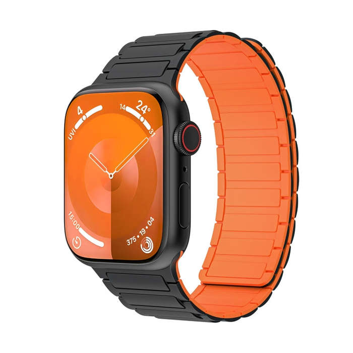 For Apple Watch Series 2 42mm Magnetic Loop Silicone Watch Band(Black Orange)