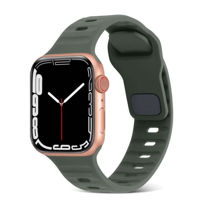 For Apple Watch SE 2023 44mm Square Buckle Stripes Silicone Watch Band(Army Green)