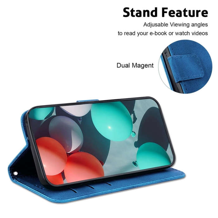 For Motorola Moto G04s / Moto E14 Seven-shaped Embossed Leather Phone Case(Blue)