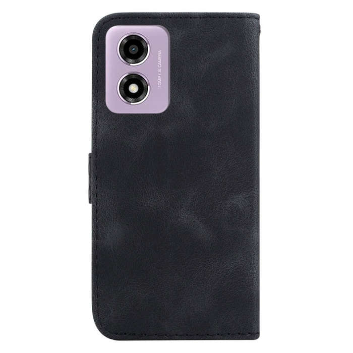 For Motorola Moto G04s / Moto E14 Seven-shaped Embossed Leather Phone Case(Black)